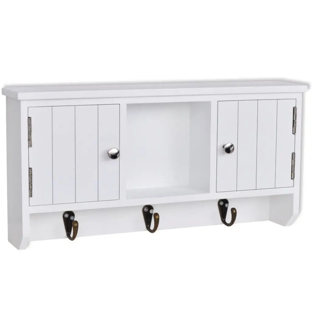 Wall Cabinet with Doors and Hooks for Keys Jewelry Storage Organiser White