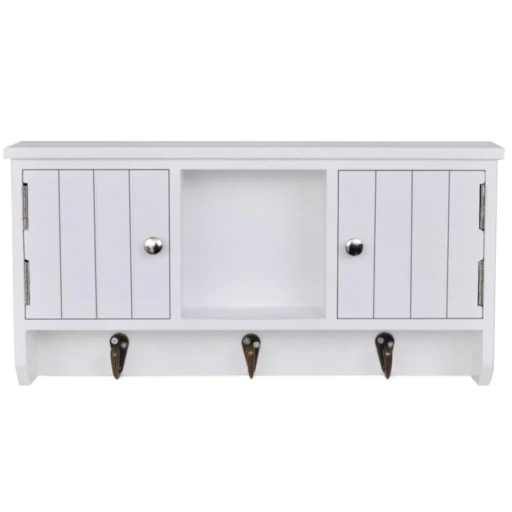 Wall Cabinet with Doors and Hooks for Keys Jewelry Storage Organiser White