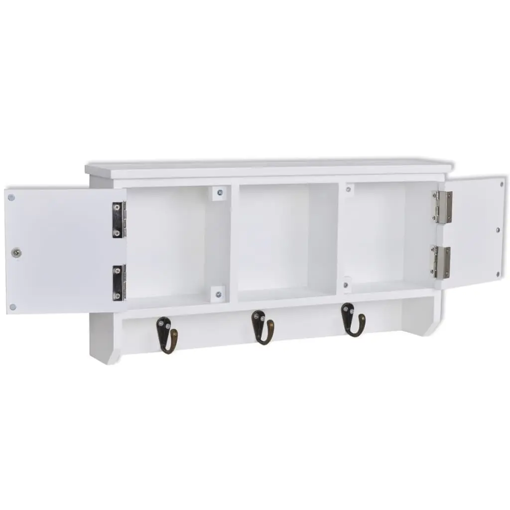 Wall Cabinet with Doors and Hooks for Keys Jewelry Storage Organiser White