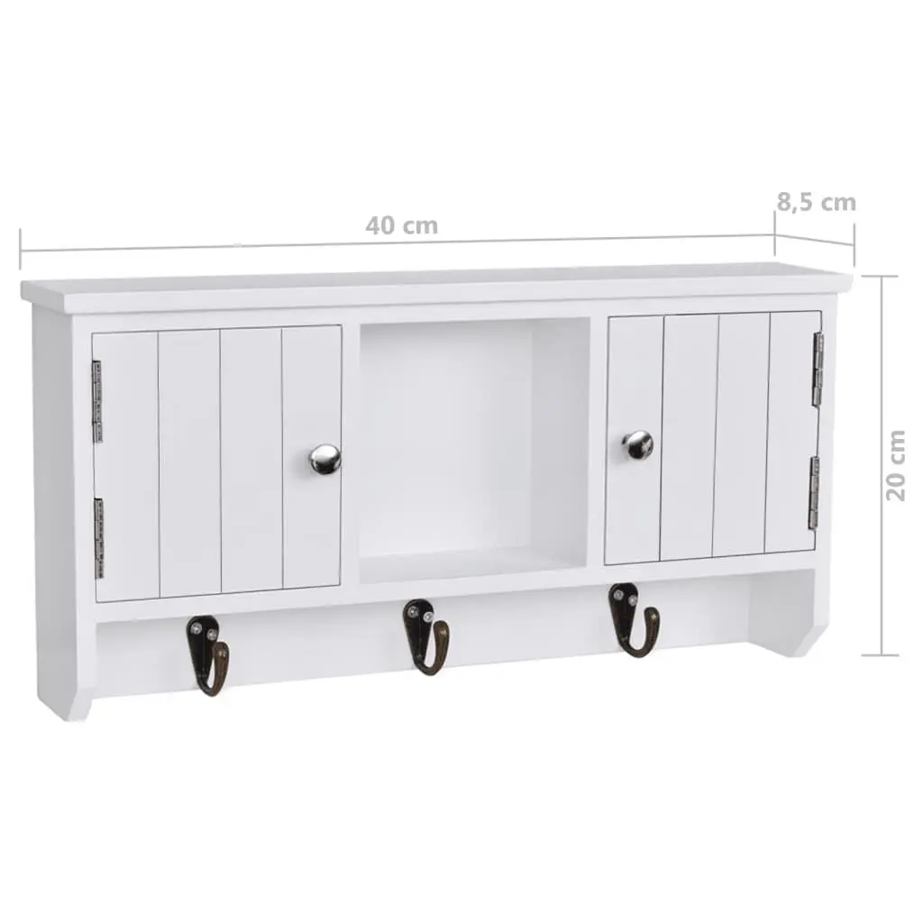 Wall Cabinet with Doors and Hooks for Keys Jewelry Storage Organiser White