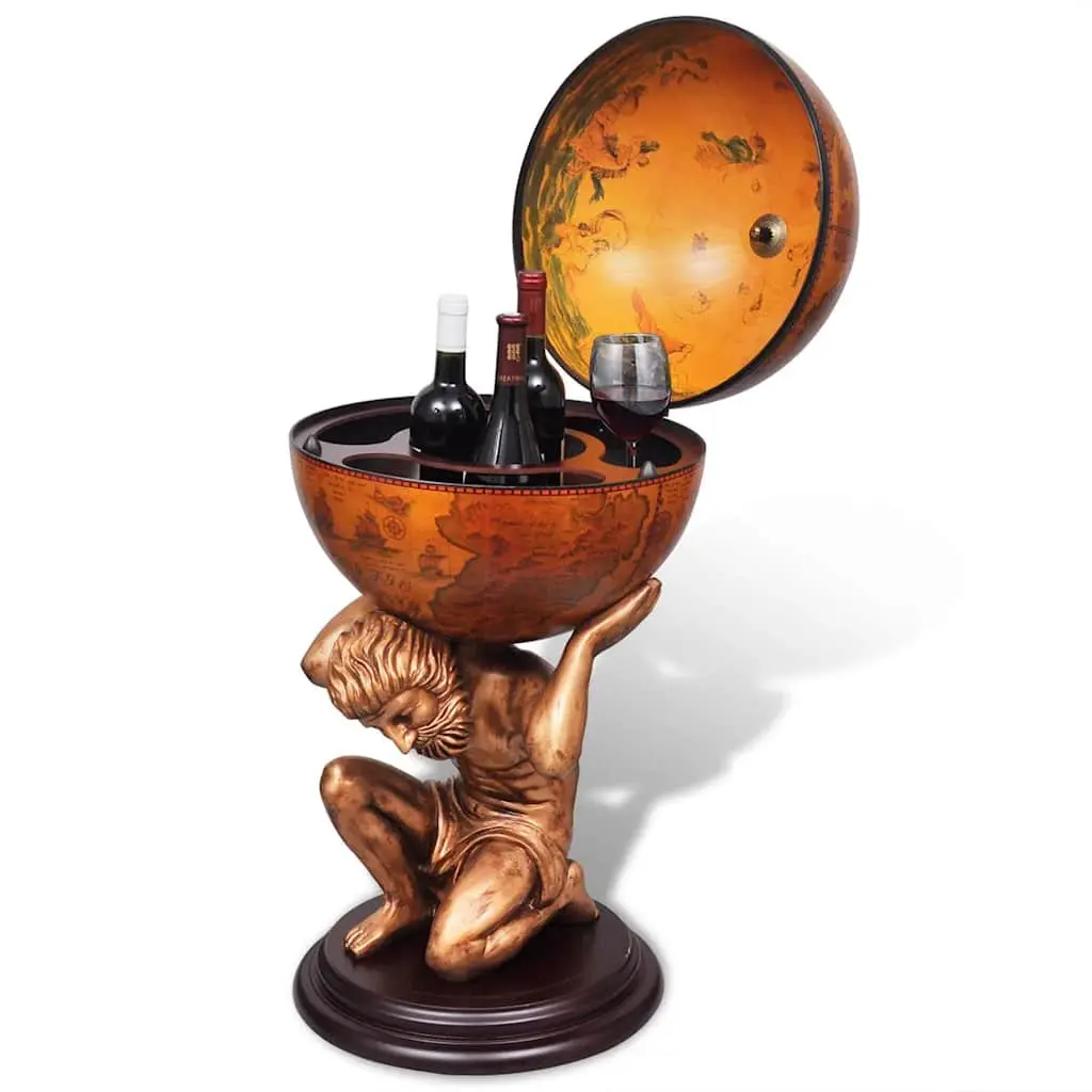 Globe Wine Bar Cabinet Atlas Design Brown Storage Organizer Decorative Display