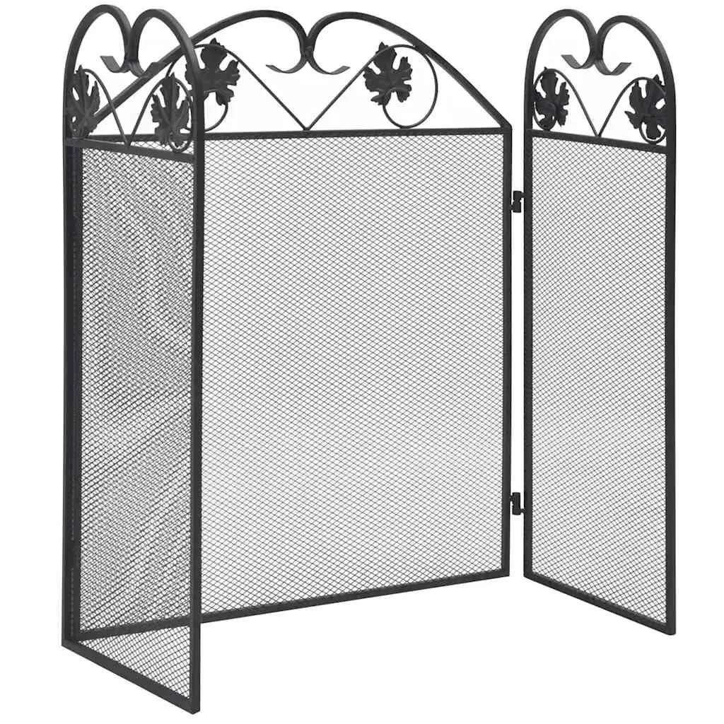 3-Panel Fireplace Screen Black Folding Safety Barrier 61 cm