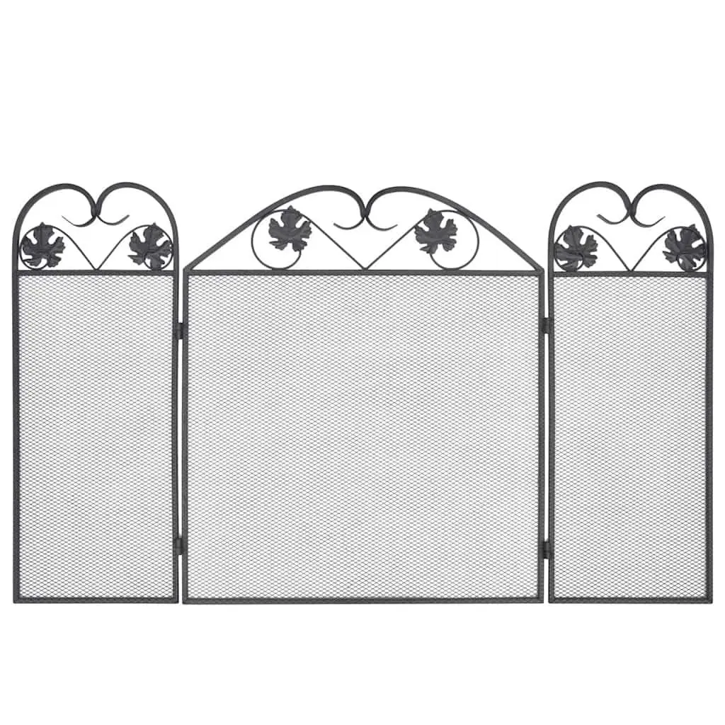 3-Panel Fireplace Screen Black Folding Safety Barrier 61 cm