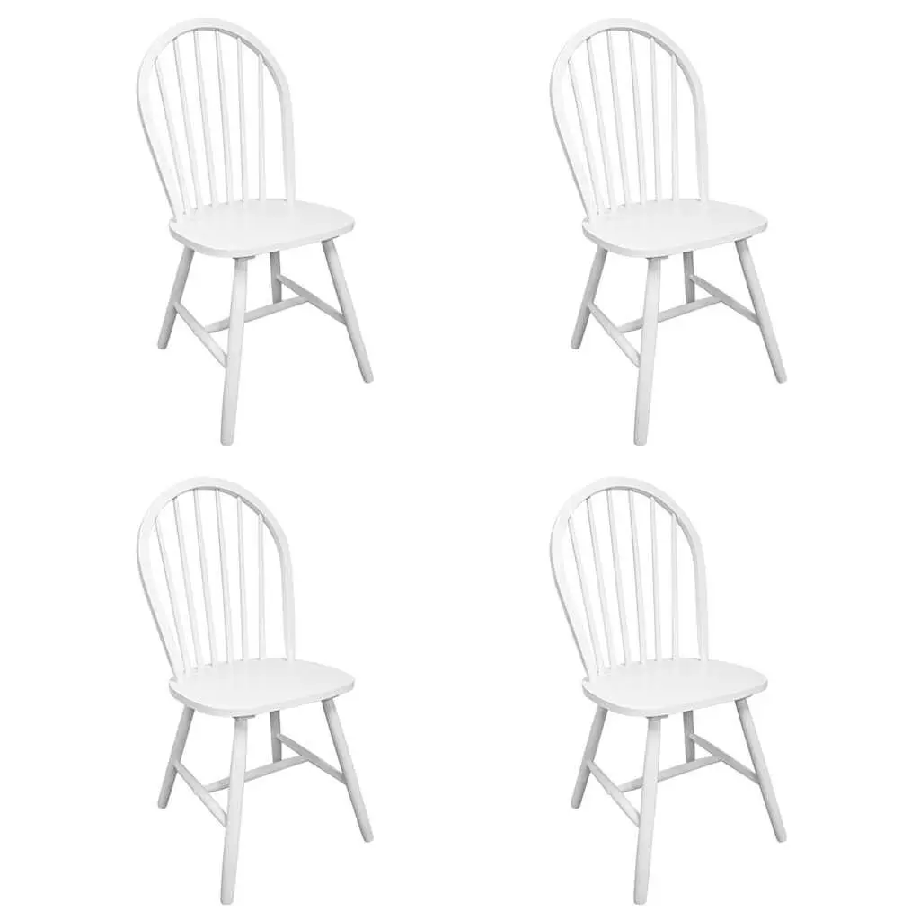 White Dining Chairs Set of 4 Rounded Backrest Rubber Wood Kitchen Room Seating