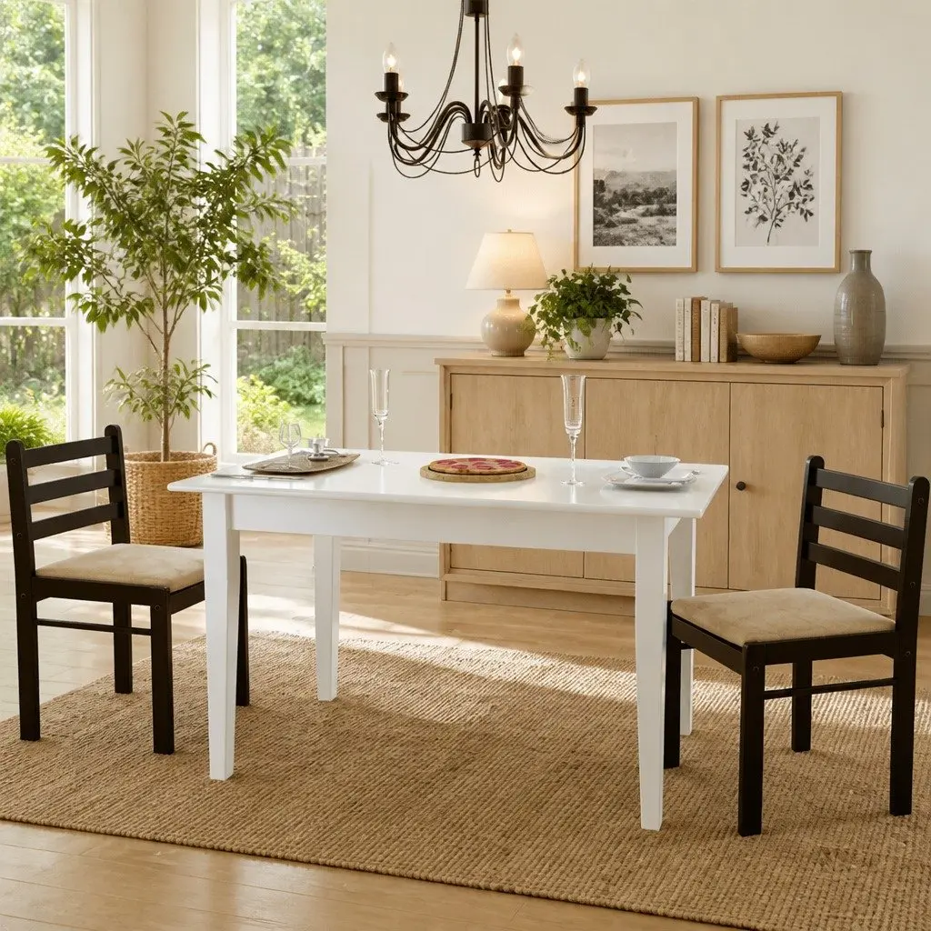 Dining Chairs Set of 2 Brown Rubberwood Padded Velvet Seat