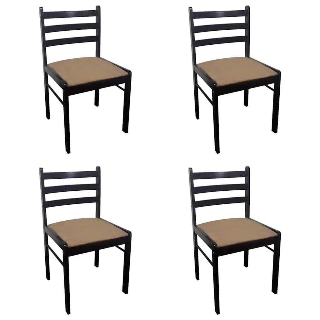 Dining Chairs Classic Style Brown Wooden Frame Padded Polyester Seat Set of 4