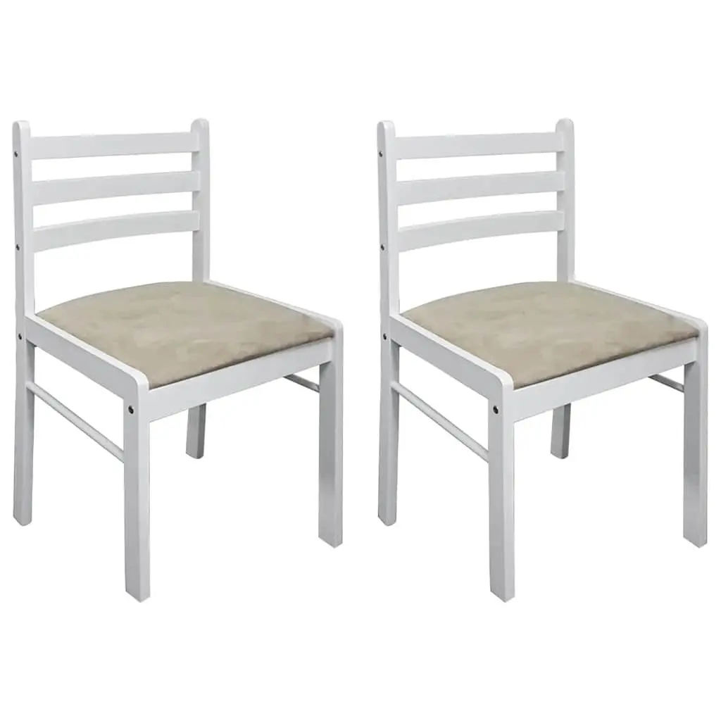 Dining Chairs Set 2 pcs White Solid Rubber Wood Padded Seat