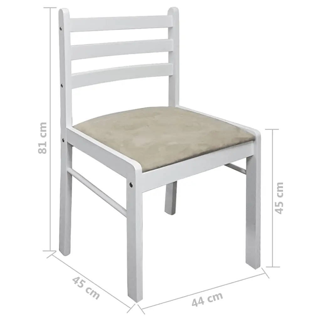 Dining Chairs Set 2 pcs White Solid Rubber Wood Padded Seat