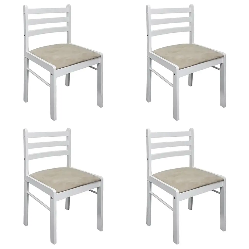 Dining Chairs Set of 4 White Rubberwood Padded Seat Square Backrest