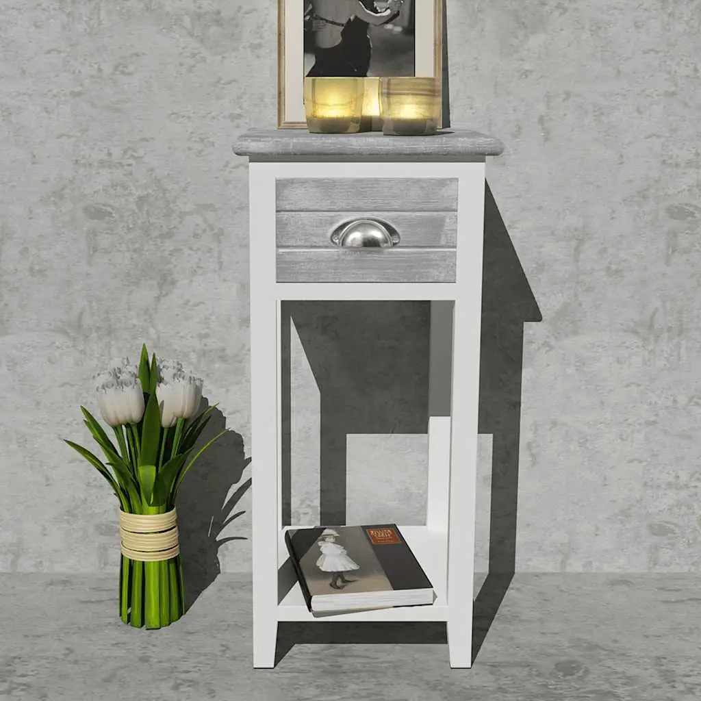 Bedside Table with Drawer Grey White Nightstand Bedroom Cabinet Storage Shelf