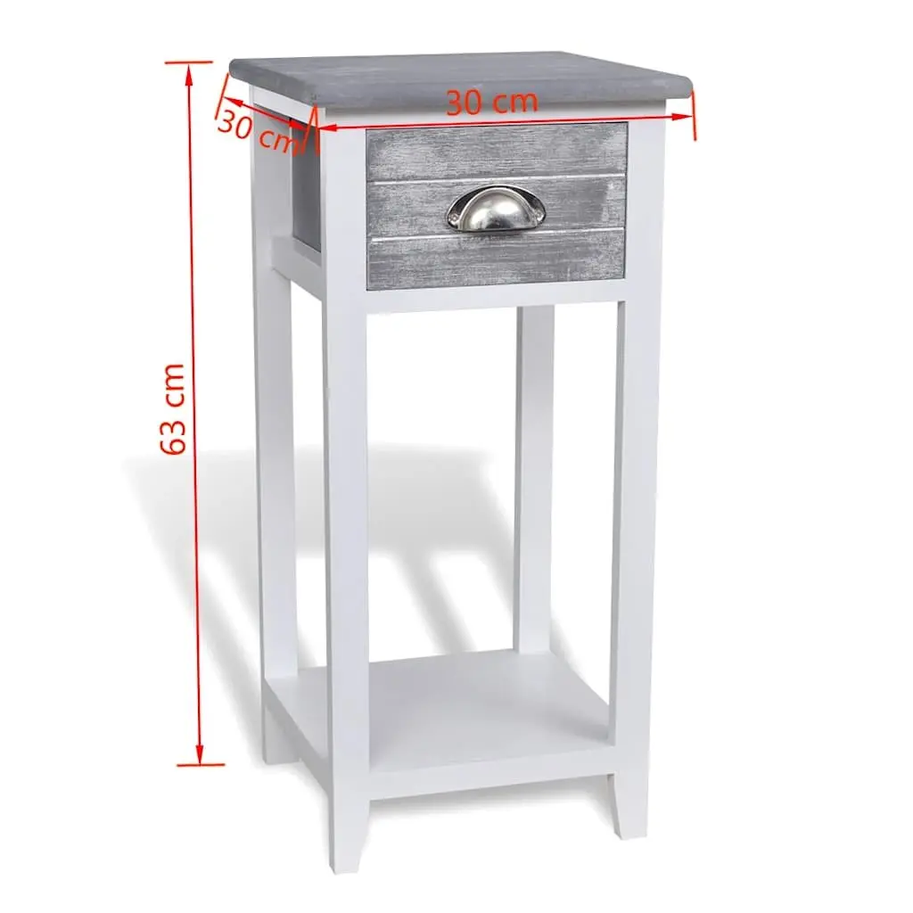 Bedside Table with Drawer Grey White Nightstand Bedroom Cabinet Storage Shelf