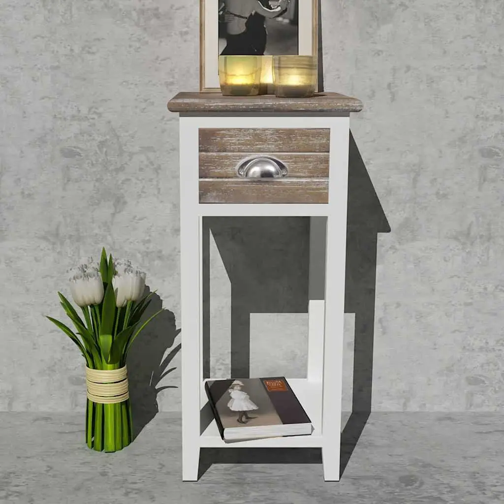 Bedside Table with Drawer Brown White Nightstand Cabinet Bedroom Storage Shelf