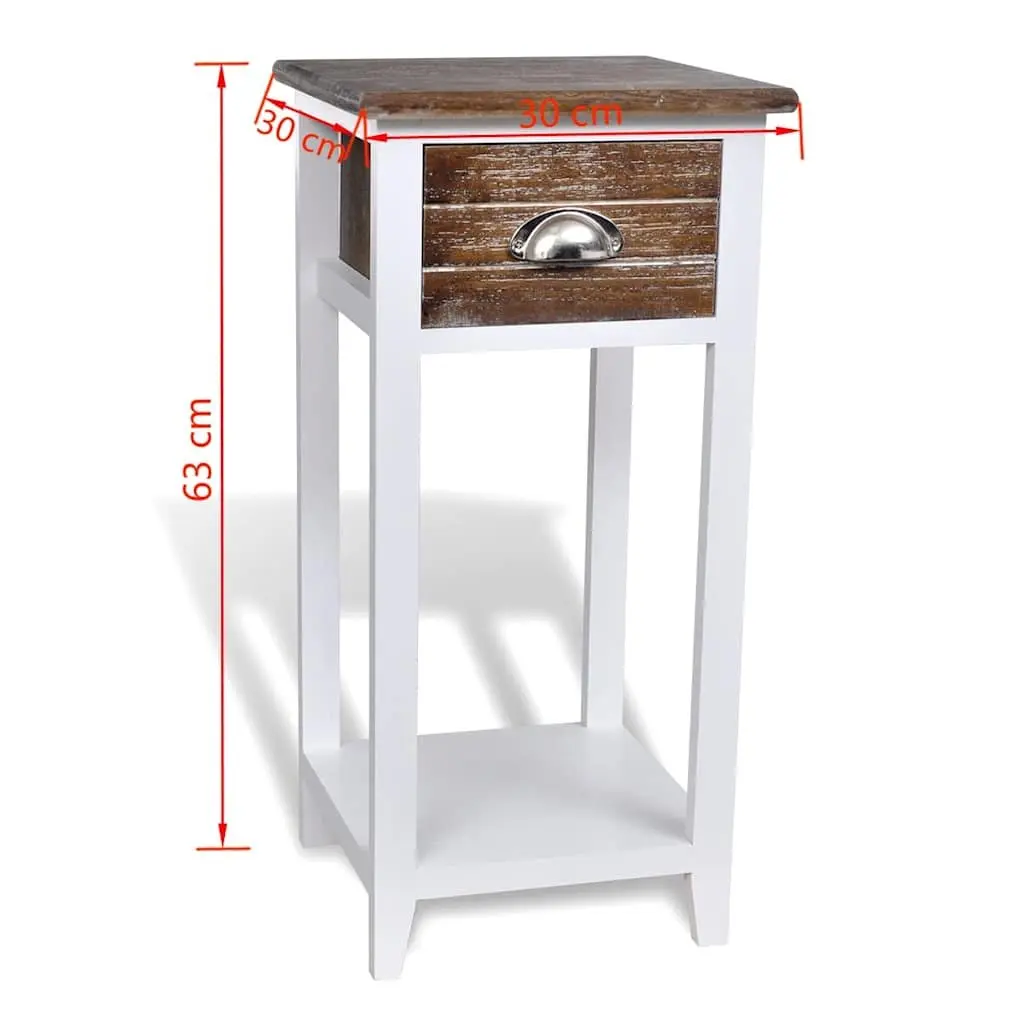 Bedside Table with Drawer Brown White Nightstand Cabinet Bedroom Storage Shelf