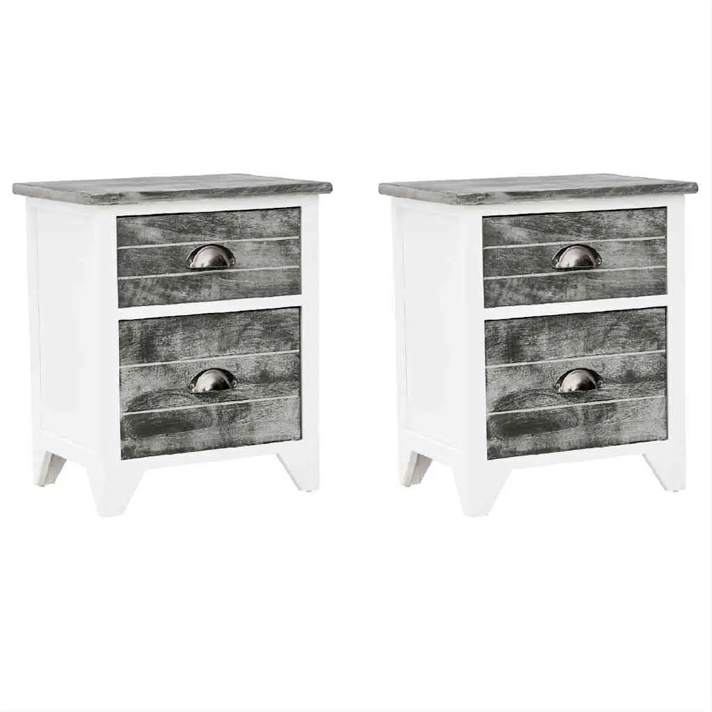 Bedside Table Set Grey White 2 Piece Nightstand Cabinet with Drawers