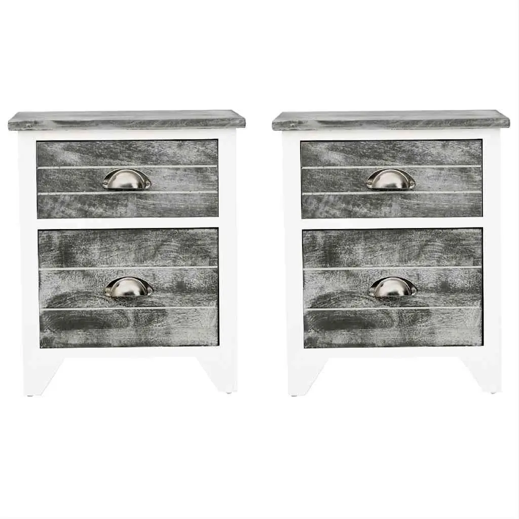 Bedside Table Set Grey White 2 Piece Nightstand Cabinet with Drawers