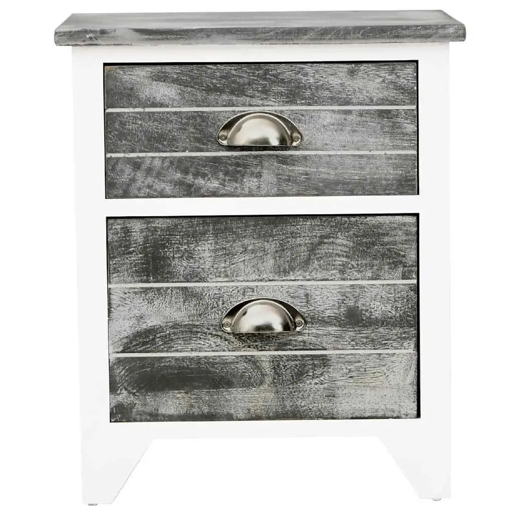 Bedside Table Set Grey White 2 Piece Nightstand Cabinet with Drawers