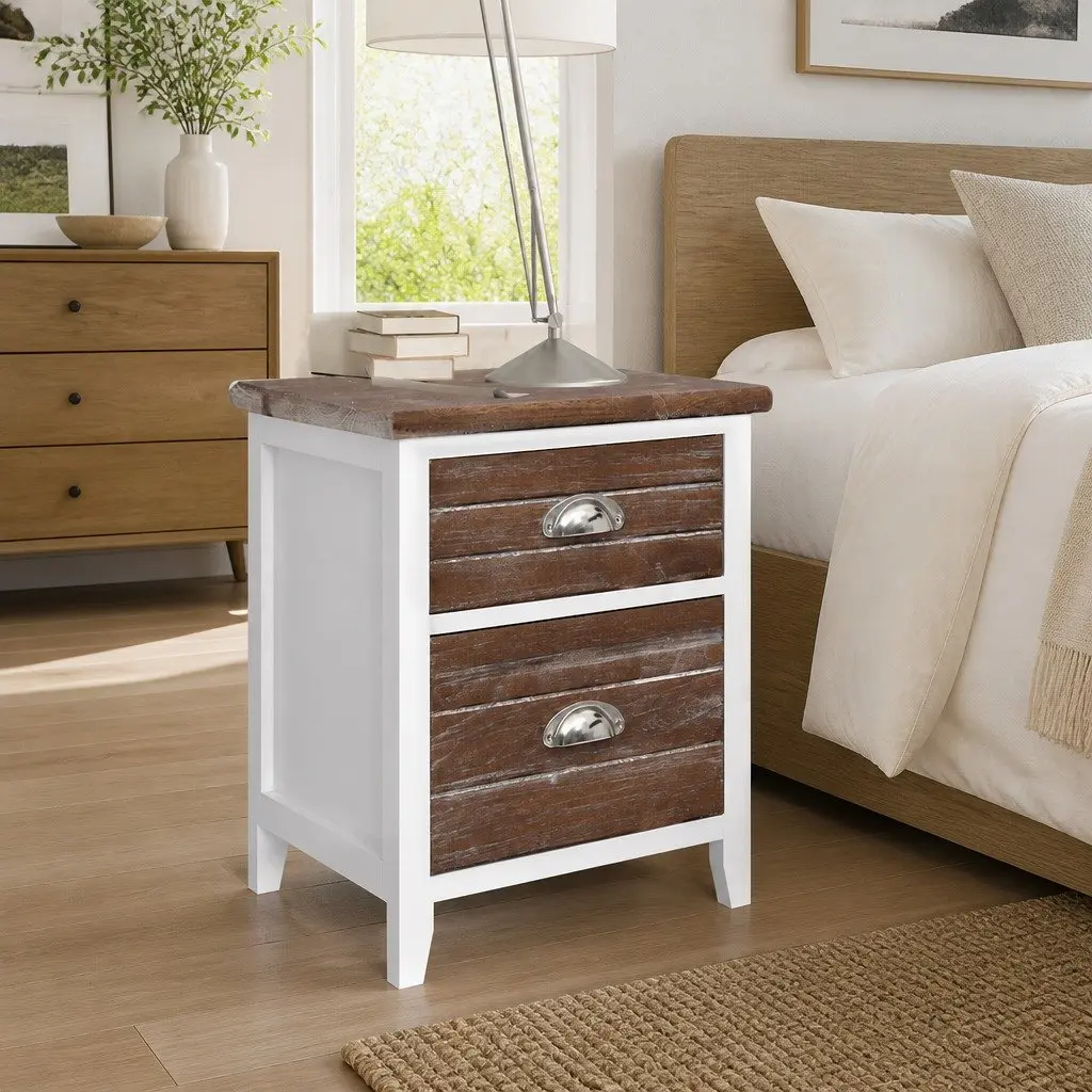 Bedside Tables 2 Drawers Brown White