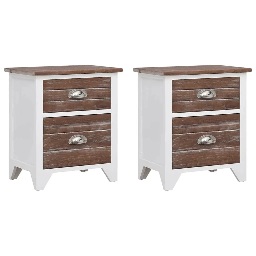 Bedside Tables 2 Drawers Brown White