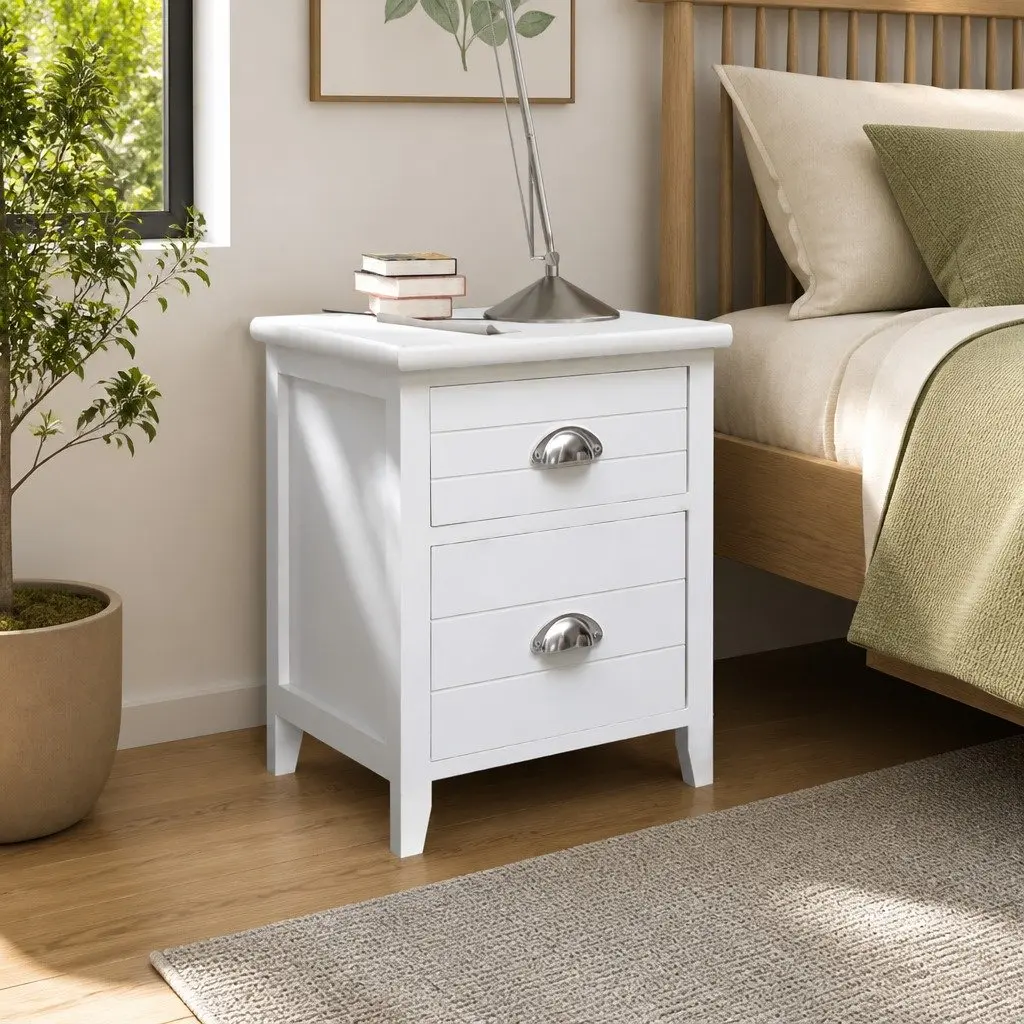 Bedside Tables White Nightstands with Drawers Storage 2 Piece