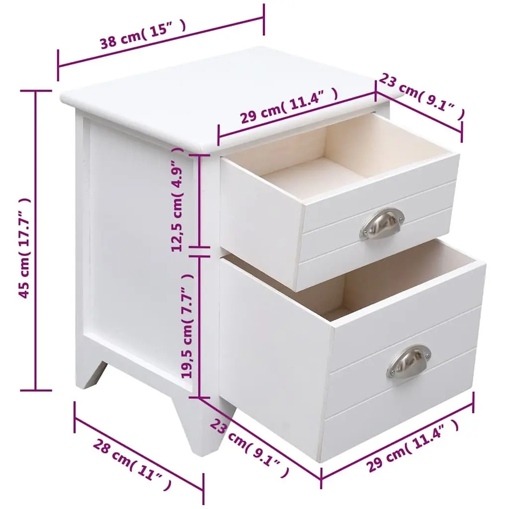 Bedside Tables White Nightstands with Drawers Storage 2 Piece