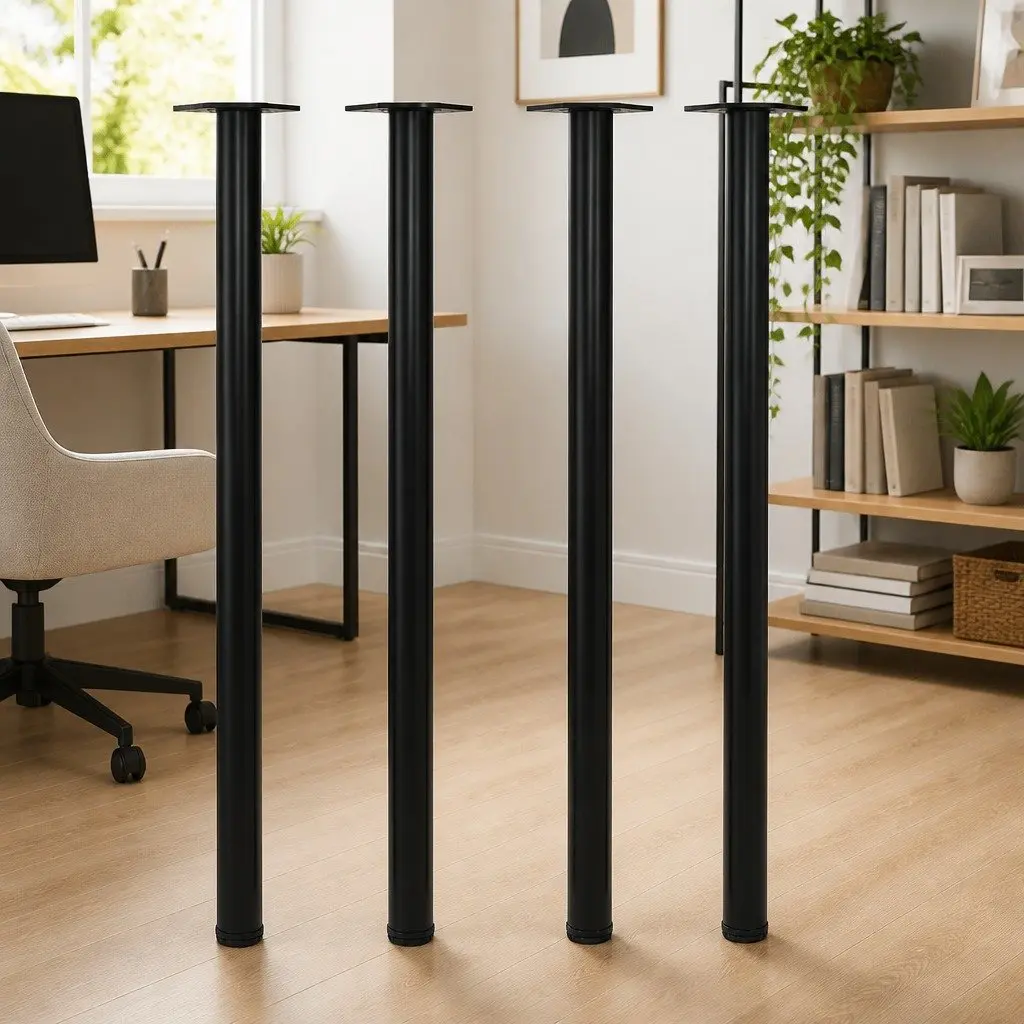 Adjustable Table Legs Set 4 Pieces Black 1100mm with Height Compensation Screw Feet