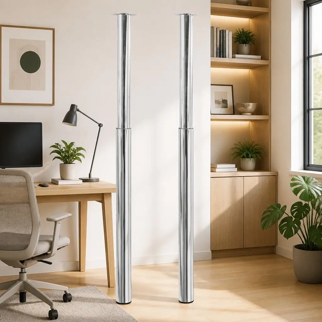Adjustable Telescopic Table Legs Chrome 710mm to 1100mm Set of 2