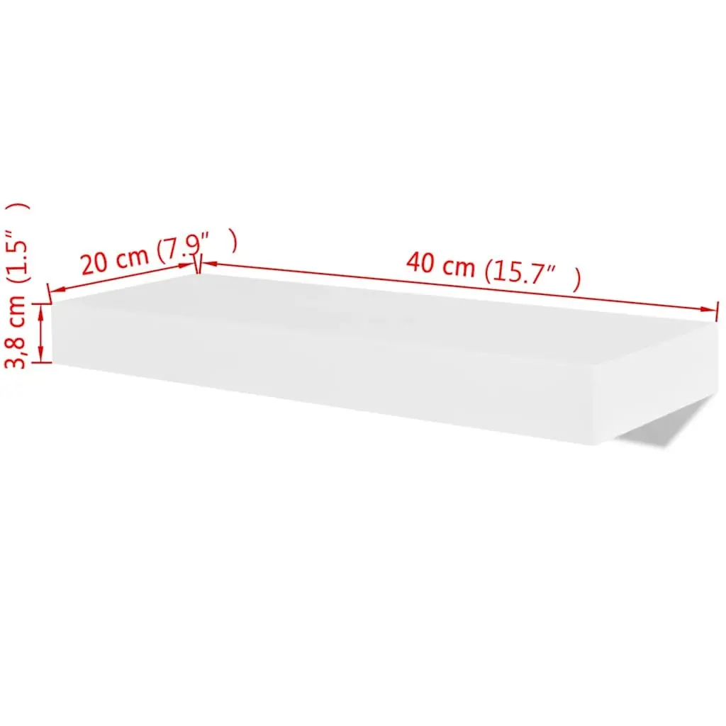 Wall Display Shelves White MDF Floating Book DVD Storage Hanging Ledge Set of 2