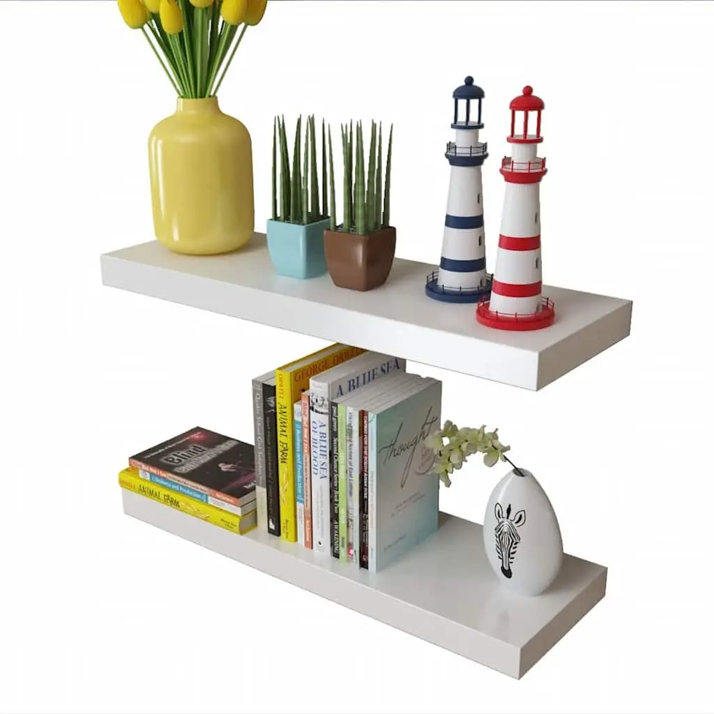Wall Display Shelves White Set of 2 Floating Shelves Book Storage Home Decor
