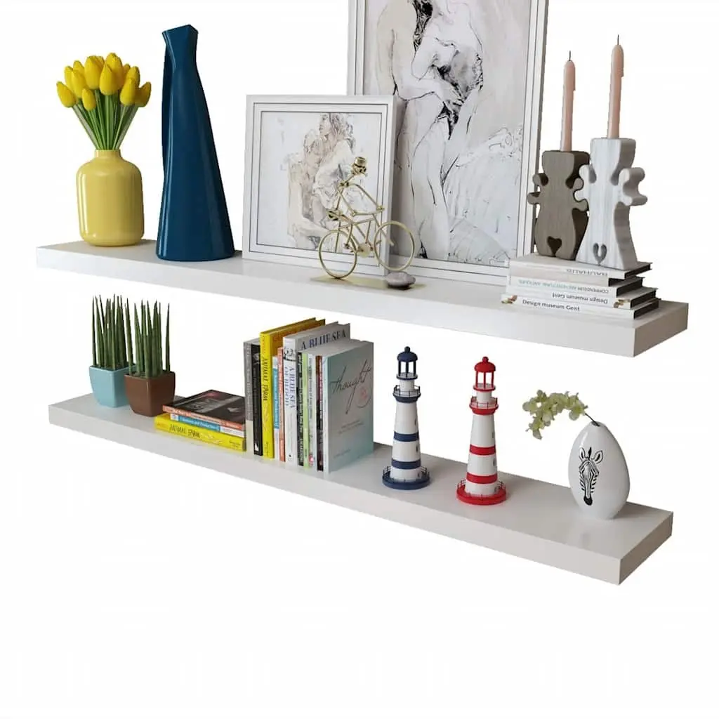 Floating Wall Shelves Set of 2 White MDF Display Storage Ledge