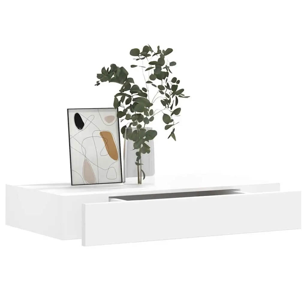 White Floating Shelf with Drawer Storage