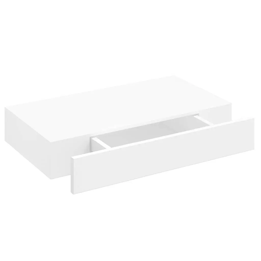 White Floating Shelf with Drawer Storage
