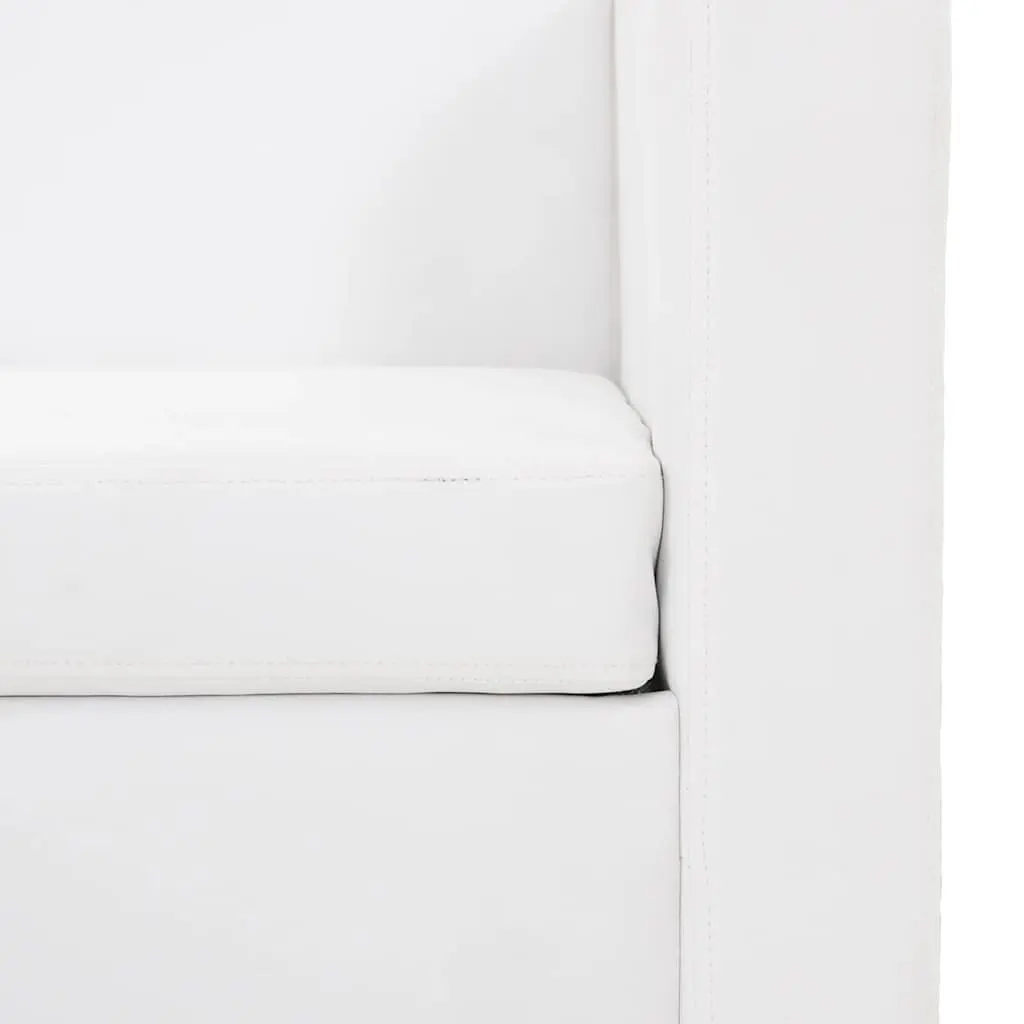 Lounge Couch White Artificial Leather 2-Seater Padded Cushions Wide Seating
