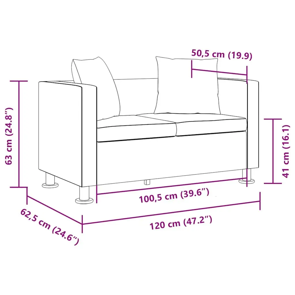 Lounge Couch White Artificial Leather 2-Seater Padded Cushions Wide Seating