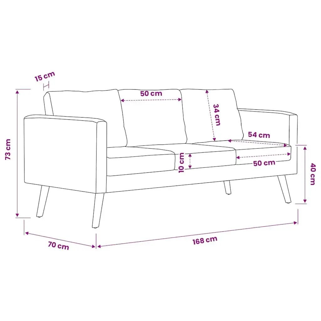 3-Seater Sofa Grey Fabric Couch Padded Cushions Removable Covers