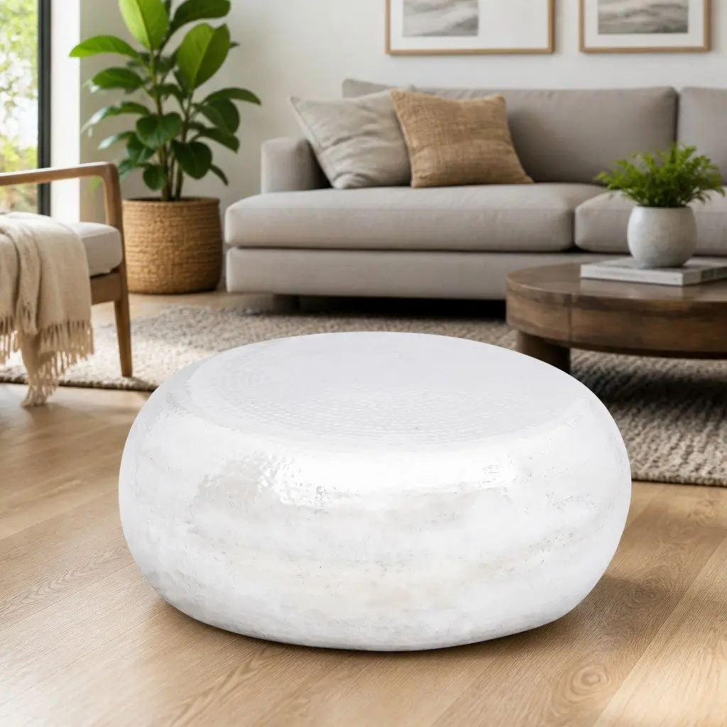 Hammered Coffee Table Silver Aluminium Living Room Accent Furniture Display