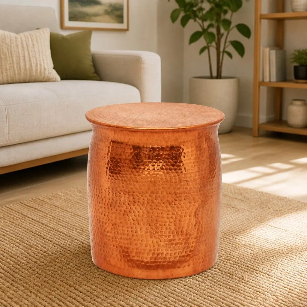 Aluminium Stool Side Table Hammered Finish Gold