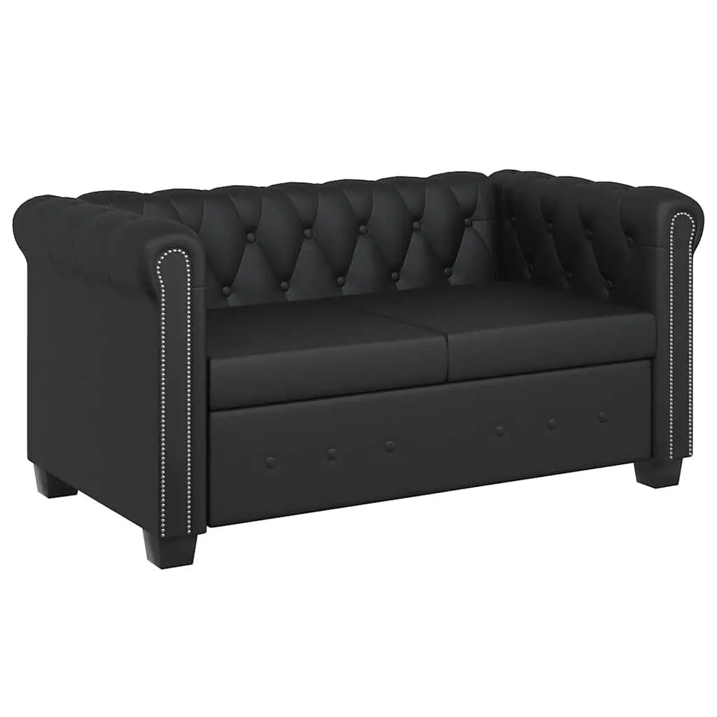 2-Seater Chesterfield Sofa Black Tufted Studded Curved Arms Artificial Leather