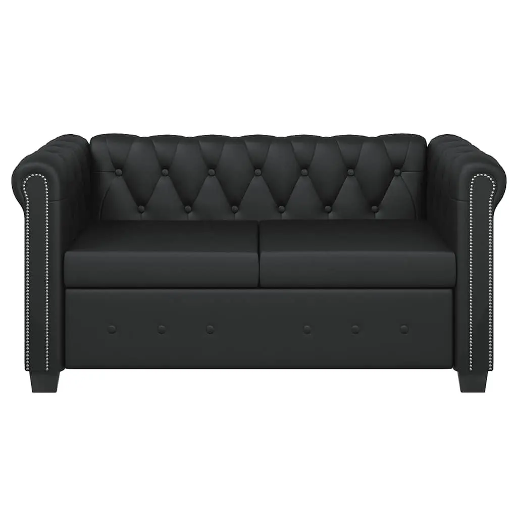 2-Seater Chesterfield Sofa Black Tufted Studded Curved Arms Artificial Leather