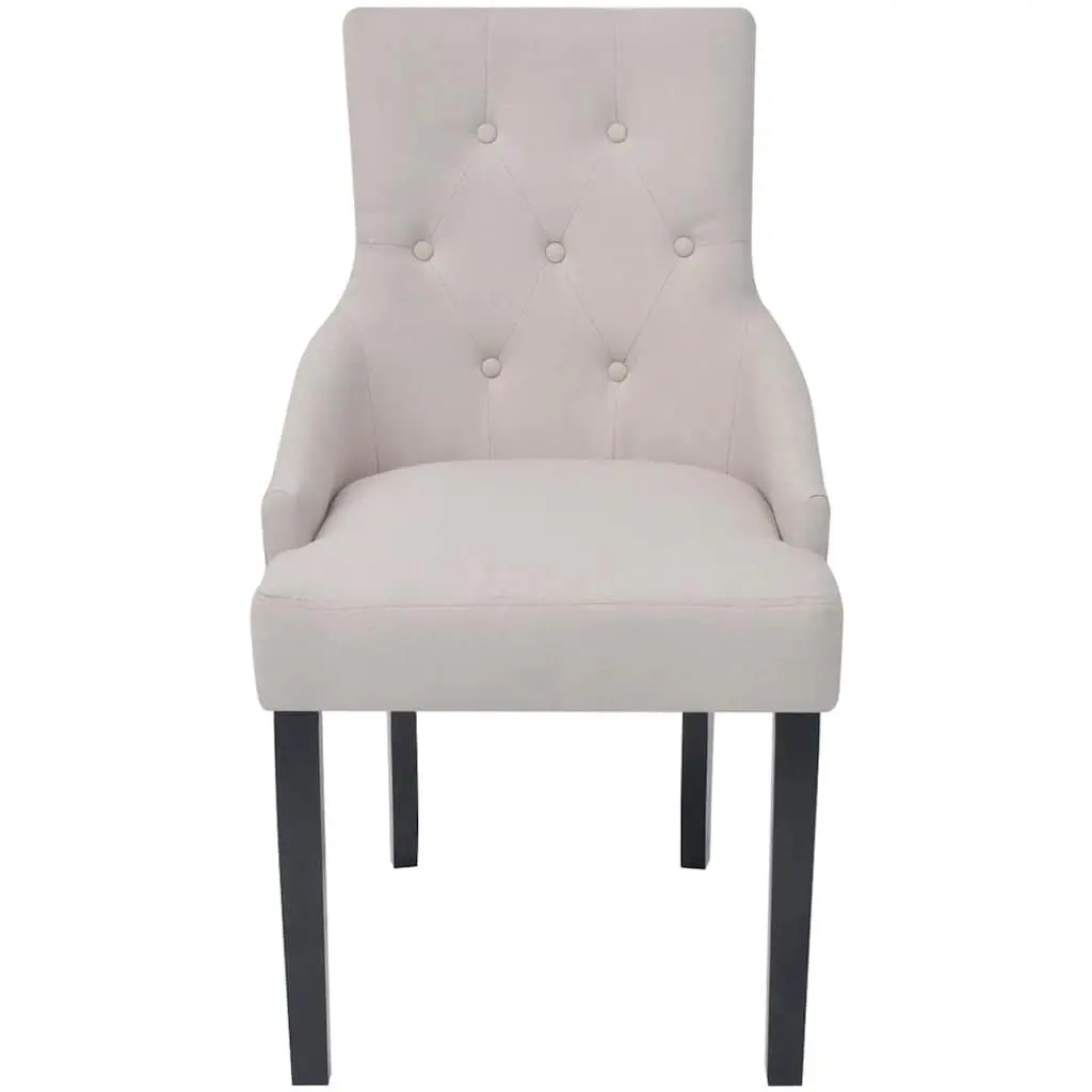Dining Chairs Cream Fabric Armrests Padded Seat Backrest 2 Piece