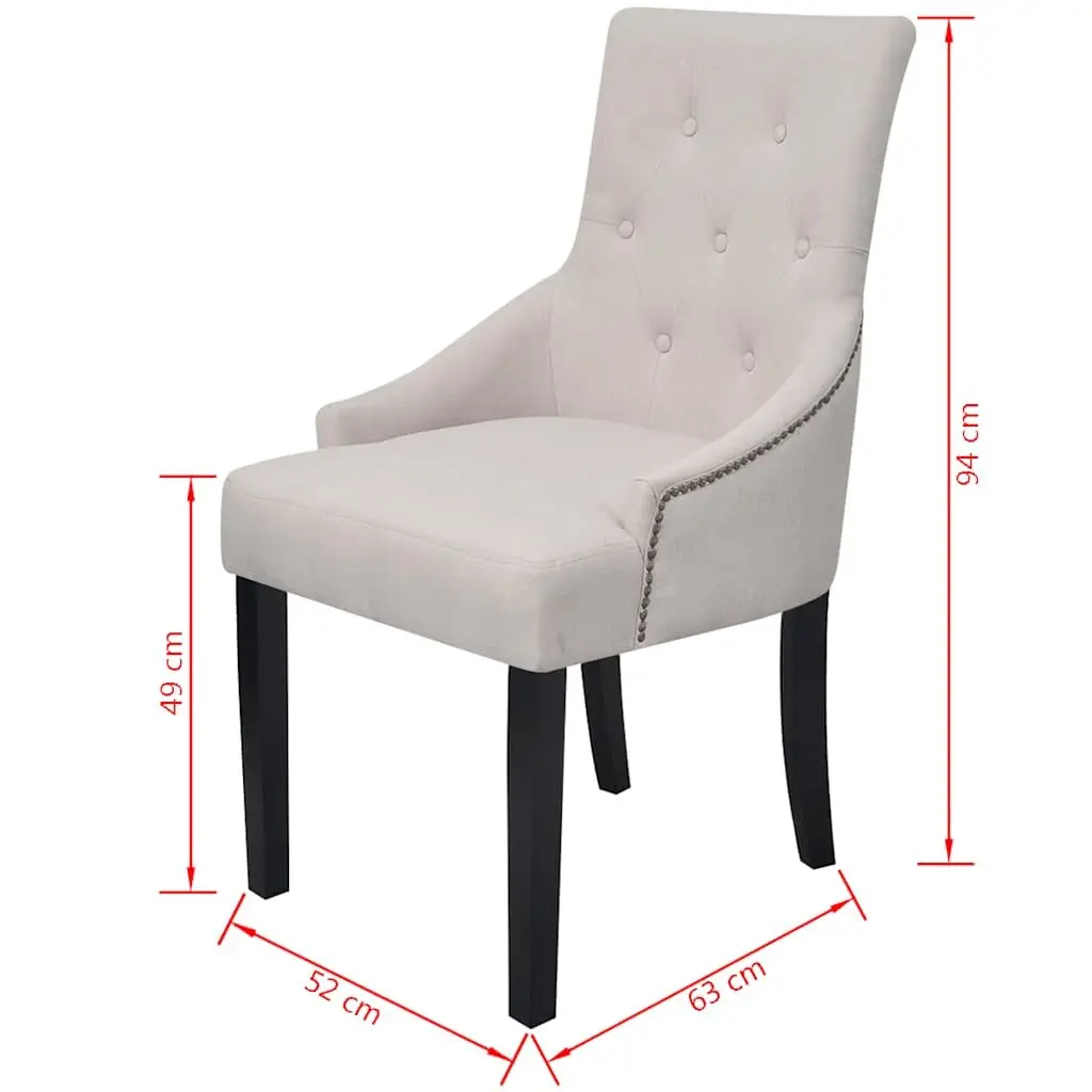 Dining Chairs Cream Fabric Armrests Padded Seat Backrest 2 Piece