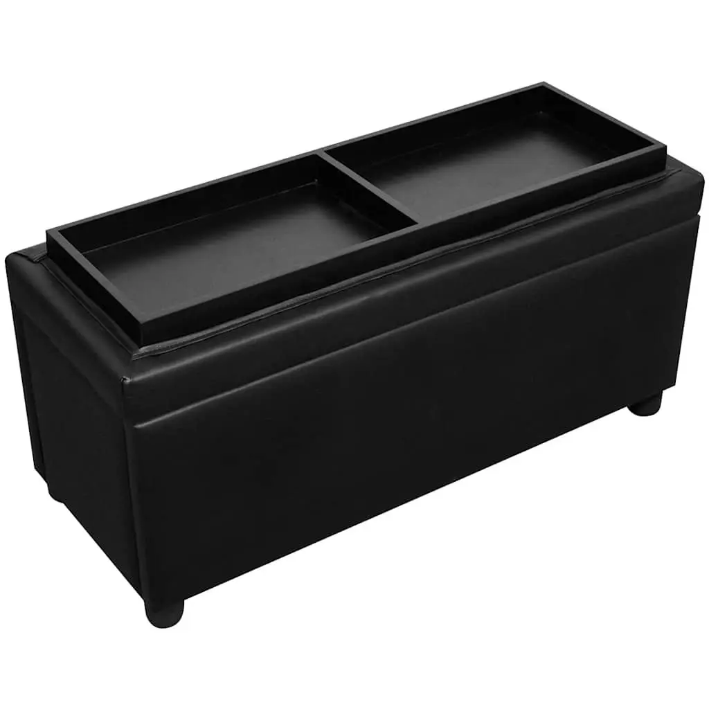 Storage Ottoman Black Faux Leather Extra Seating 30 Inch