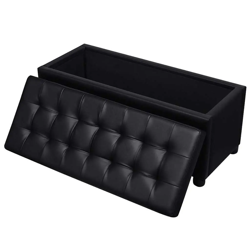 Storage Ottoman Black Faux Leather Extra Seating 30 Inch