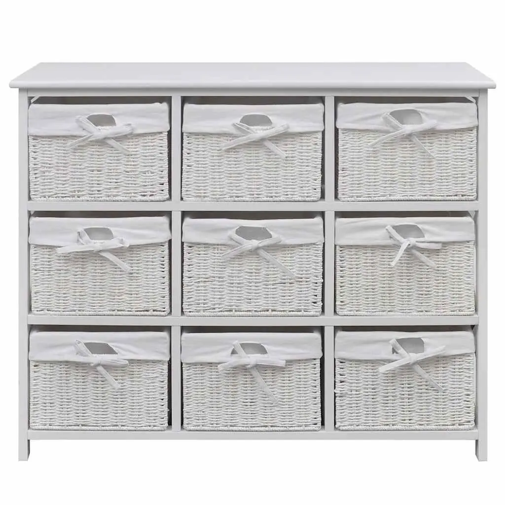 Storage Cabinet with 9 Woven Baskets White Organizer Unit Bedroom Living Room
