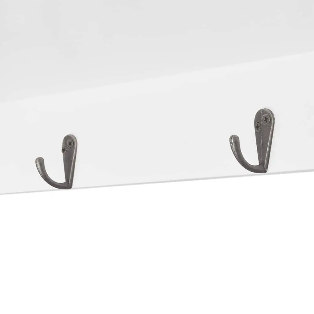 Wall Display Cabinet White MDF Glass Doors 2 Door 4 Hook Storage Shelf