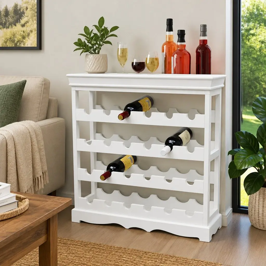 White Wine Cabinet Storage Rack 24 Bottle Holder Display Organiser Furniture