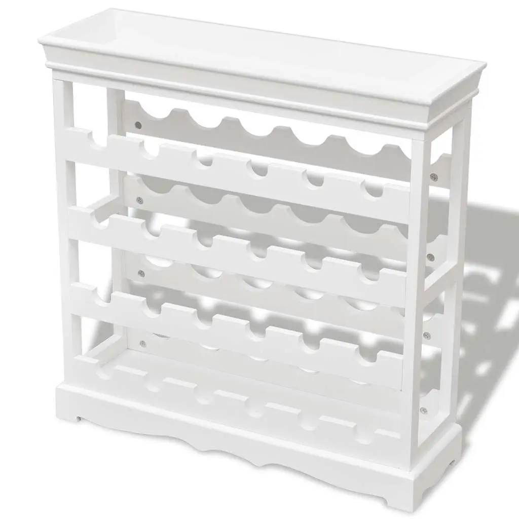 Wine Cabinet White 24 Bottle Storage Rack with Four Shelves and Top Tray for Glassware