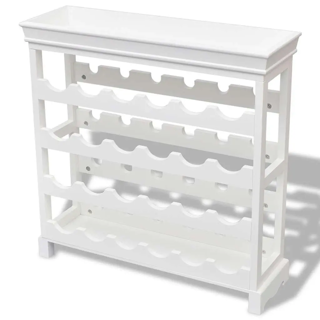 Wine Cabinet White 24 Bottle Storage Rack with Four Shelves and Top Tray for Glassware