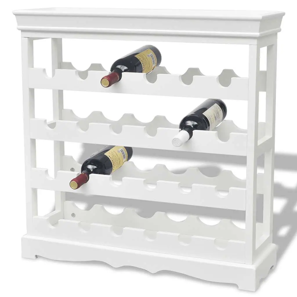Wine Cabinet White 24 Bottle Storage Rack with Four Shelves and Top Tray for Glassware