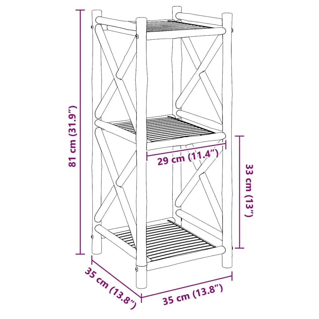3-Tier Square Bamboo Shelf Brown Bathroom Living Room Display Stand Storage