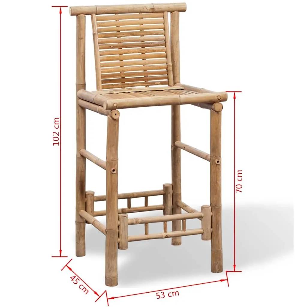 Bar Stools 2 Pieces Brown Bamboo Backrest Comfort Seating Indoor Outdoor